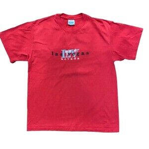 Las Vegas Nevada Single Stitch Vintage Red Black Cotton T-Shirt Men's Size Large